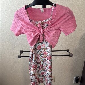 Pink Cropped Top with Floral Dress